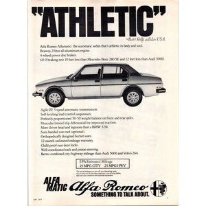 1979 Alfa Romeo Alfamatic Sports Sedan Vintage Print Ad Athletic 70s Wall Art